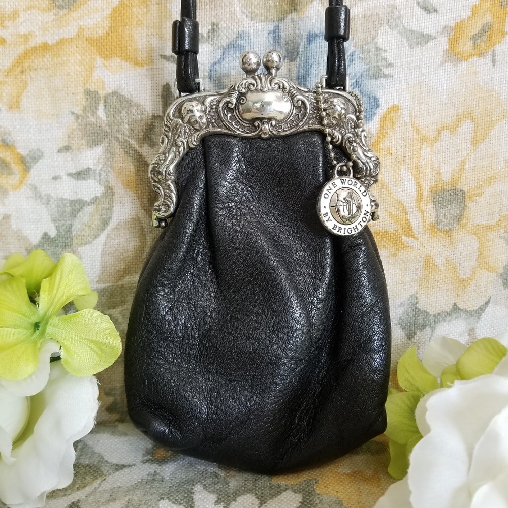 Brighton Vintage Black Leather Crossbody Purse